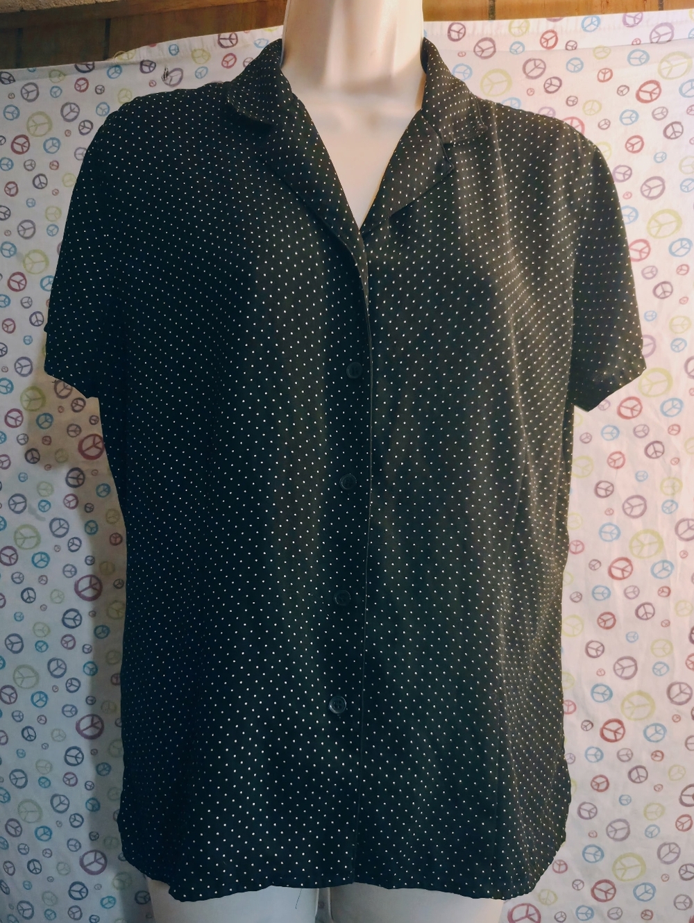 Medium Black & Beige Polka Dot Button Down Blouse